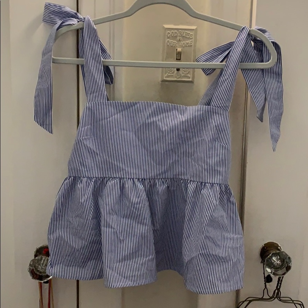 Woven sleeveless top | white and blue strips